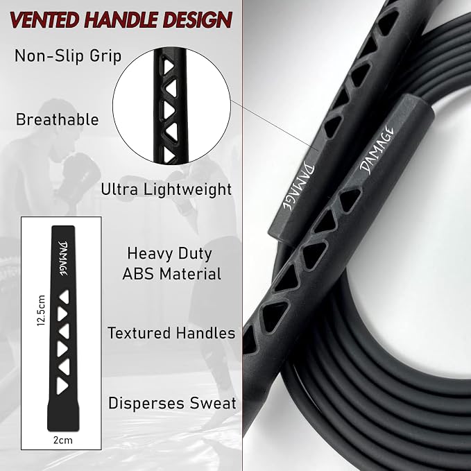 Damage Fight Gear Boxer Speed Rope, Lightweight PVC Skipping,Jumping Rope, Non-Slip PVC Plastic Handles and Matte Coated Tangle-Free Jump Rope for Boxing, MMA, Martial Arts