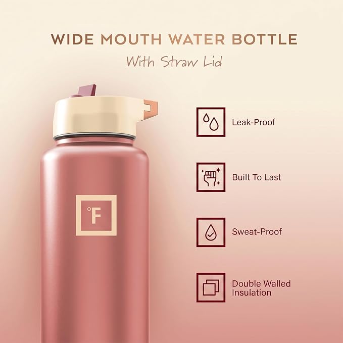 IRON °FLASK 40 oz Wide Mouth Water Bottle with Straw | Insulated Stainless Steel Sports Water Bottle with Leakproof Straw Lid - BPA Free, Cold 24 Hrs, Sweat Free (Dream Sunset)
