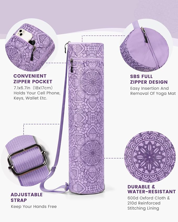 Gonex Yoga Mat Bag, Full-Zip Mat Carrier | 600D Oxford Fabric, Wet Pocket, Front Zip Pocket, Adjustable Strap, Fits Mats up to 26"