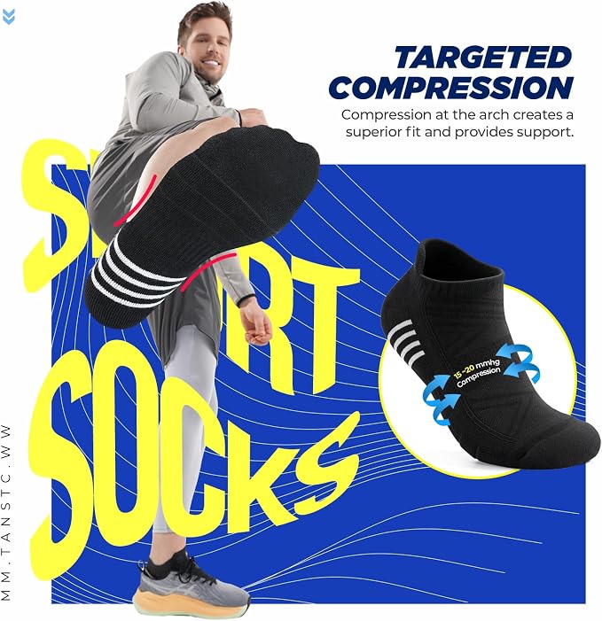 TANSTC Athletic Running Ankle Socks for Men Women, Cushioned Low Cut Sport Tab Socks, 6 Pack