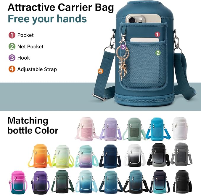 DYSANKY Insulated Water Bottle with Portable Carrier Bag for Outdoor 64 oz