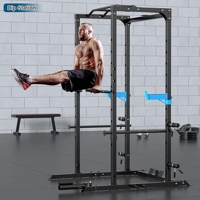 ULTRA FUEGO Power Cage, Multi-Functional Power Rack with J-Hooks, Dip Handles, Landmine Attachment and Optional Cable Pulley System for Home Gym