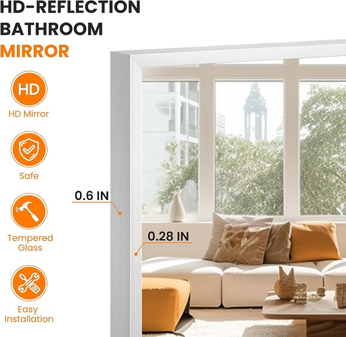 TRAHOME Full Length Floor Mirror 56"x15", Standing Mirror with Aluminum Frame, Large Body Mirror for Bedroom, Living Room and Bathroom, Silver
