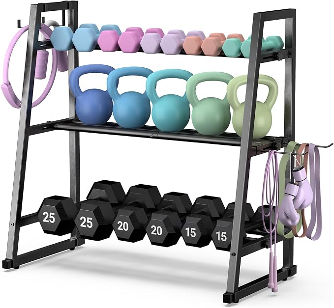 Dumbbell Rack Stand Only, Adjustable Weight Rack for Home Gym, Capacity Weight Storage Stand, Kettlebell & Dumbbell Organizer, Space-Saving Fitness Equipment Rack