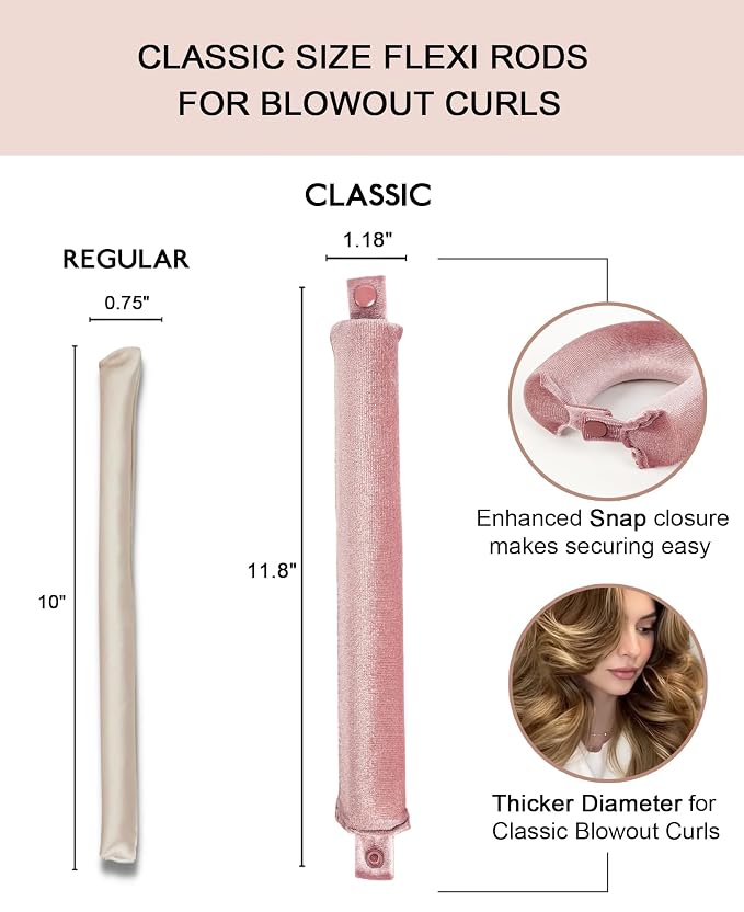 Classic Heatless Curls Overnight Rods - Upgraded Directional Grip Velvet Heatless Hair Curler to Sleep in No Heat Heatless Curling Flexi Rods Foam Hair Rollers for Blowout Look Medium & Long Hair