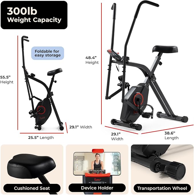 Sunny Health & Fitness Smart Foldable Magnetic X-Bike, Low-Impact Workouts
