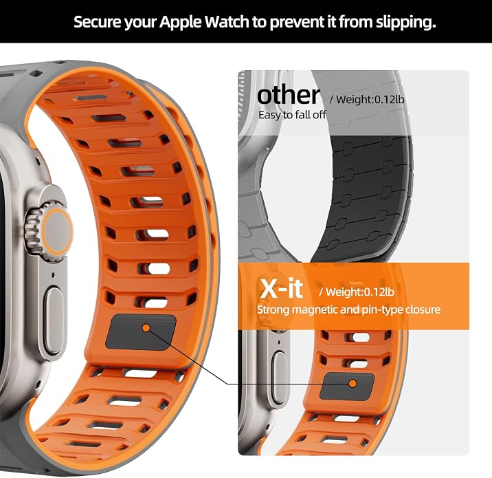 X-it Magnetic Watch Band for Apple Watch Ultra 49mm, 46mm/45mm/44mm, Silicone Sport Strap with Strong Magnet for Men and Women, Compatible with Apple Watch Series 11/10/9/8/7/6/5/4/3/2/1 and SE