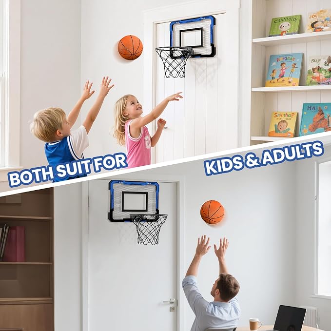 QDRAGON Mini Basketball Hoop | Over The Door Indoor, with 3 Balls/Inflator/Breakaway Rim, Basketball Toy Gifts for Kids and Adults, Suit for Bedroom/Office