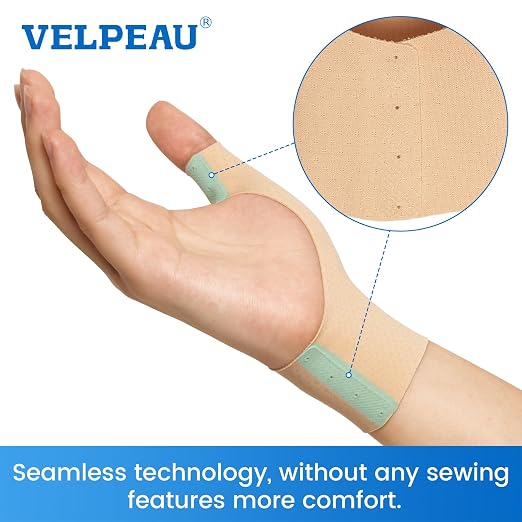 VELPEAU Elastic Thumb Wrist Support Brace (Pack of 2), Splashproof Compression Sleeve for Arthritis Pain, Tendonitis, Sprains, Sports, Splint Liner, Fits Left & Right Hands (Long Version - Khaki, Large)