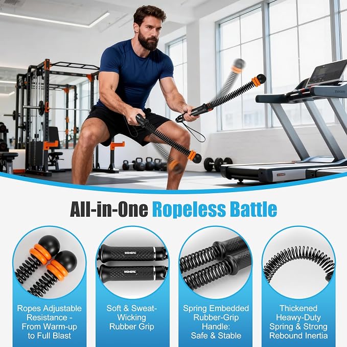 Weighted Ropeless Battle Ropes Adjustable Weight - Portable Cordless Battle Ropes for Home Gym with Poster - Strength Building, HIIT and Low-Impact Aerobic Training for Men & Women (Black)