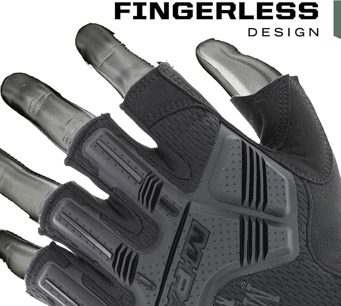 Mechanix Wear M-Pact Fingerless Tactical Gloves Covert Black, Medium | Fingerless Tactical Gloves with Impact Protection, Vibration Absorption & Heavy-Duty Machine Washable Construction