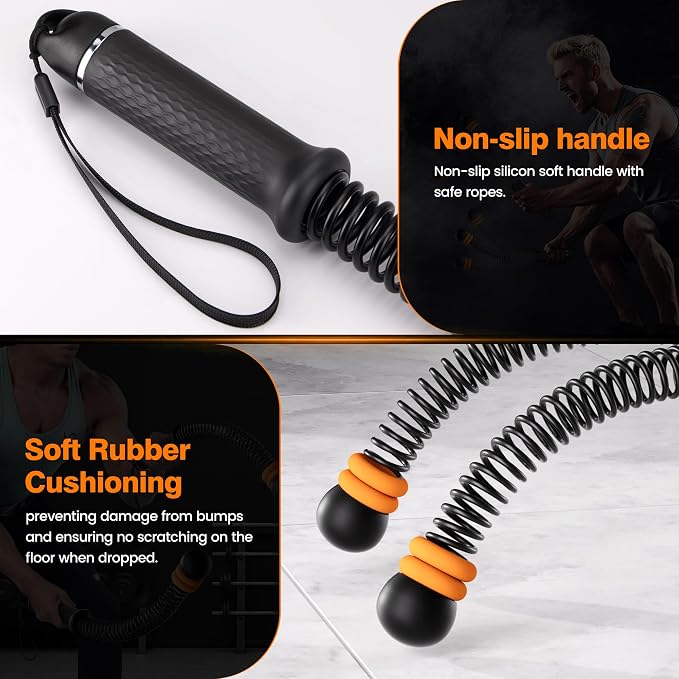 2 PCS Upgrade Weighted Ropeless Battle Ropes, Adjustable Resistance and Portable Ropeless Battle Ropes with Non Slip Handle,for Home Gym, HIIT, Strength and and Low-Impact Aerobic Training