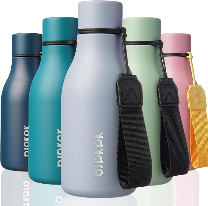 BJPKPK 12oz Insulated Water Bottle, Stainless Steel Bottle with Carry Strap | Keep Cold & Hot Vacuum Insulation, Leak-Proof BPA-Free Design, Slim Bottle Fits Most Cup Holders for Gym, Office & Travel