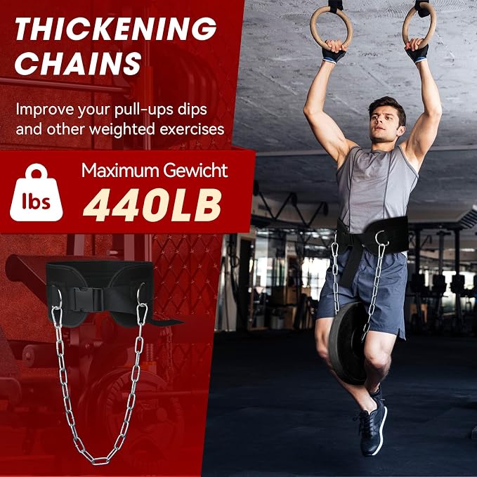 Dip Belt for Weightlifting, Weight Belt with Chain for Pullup, Weight Lifting Belt,Lifting Belt,Powerlifting Gym Belt for Pull Up, Squats, Powerlifting & Deadlift,Dip Belt,Capacity Up to 440 LBS,Waist Adjustable,Deadlifts & Added Weight Training