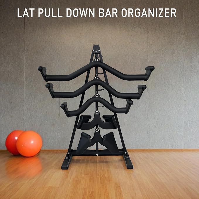 BLUSLM Wall Mounted Lat Pull Down Bar Organizer with Hooks, Home Gym Storage Rack for Lat Pulldown Attachments, Cable Attachments Rack for Gym Accessories