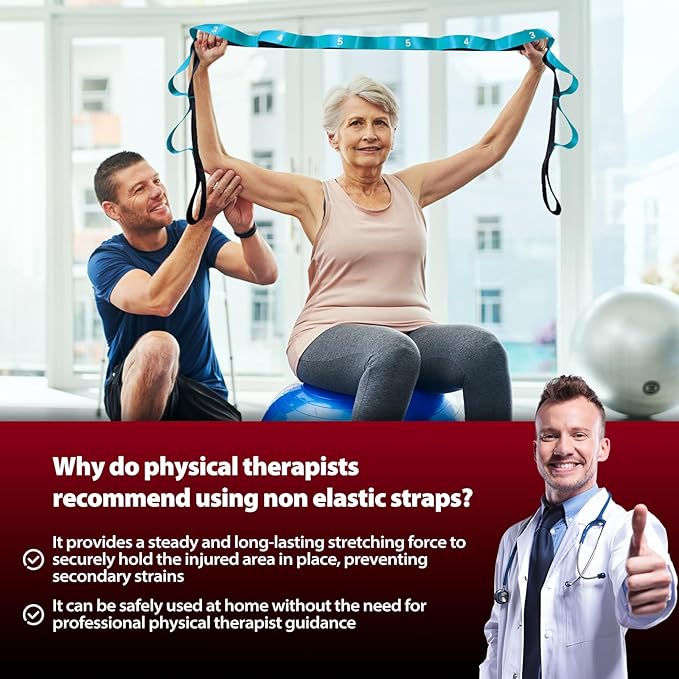 Acozycoo Stretching Strap with Loops for Physical Therapy,Yoga Strap for Stretching,Home Workout,Pilate & Flexibility Training,Non-Elastic Exercise Stretch Band for Hamstring,Leg Stretcher Belt,Flexibility Fascia