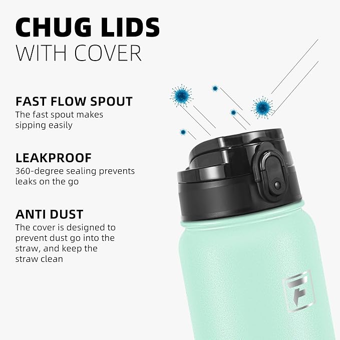 Fanhaw 40 oz Insulated Stainless Steel Water Bottle with Chug Lid, Leakproof & Sweat-Free Extra-Large Metal Bottle for Outdoor, Hiking & Gym (Green Pink)