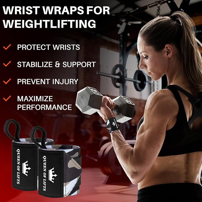 TECEUM Elastic Cotton Weightlifting Wrist Wraps with Thumb Loops, 1 Pair