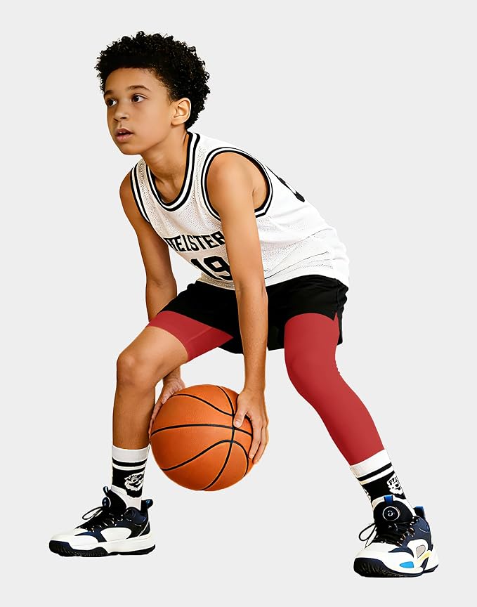 MIVEI One Leg Compression Tights Youth Boys Basketball Leg Sleeve | Kids Compression Pants Girls' Single Leg Tights 3/4 Leggings for Baseball Softball Soccer Running Football, Sports Base Layer