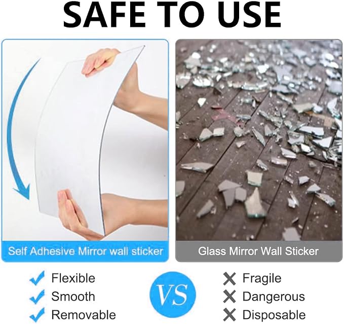 Acrylic Mirror Sheet for Wall, 15.7" x 19.6" x 1Pcs | Large Rectangular Mirror Tiles Frameless Wall Mounted Mirror Self-Adhesive Mirror Stickers for Vanity Bedroom Home Decor