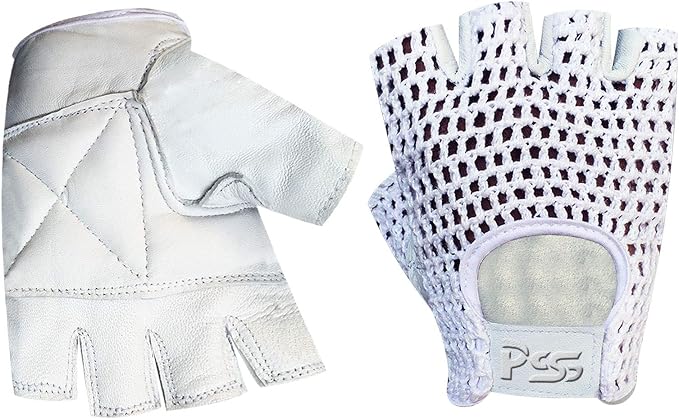 Fingerless Net Gloves Cycle Biker Gym Cycling Driving Body Building Weight Lifting 404 White Leather White Mesh (White, Medium)
