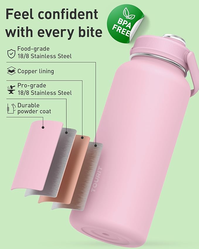 TOURIT 24 oz Insulated Stainless Steel Water Bottle, Lilac Purple | Double-wall vacuum thermal flask with top handle, leakproof & BPA-free design for sports, gym, hiking & travel use