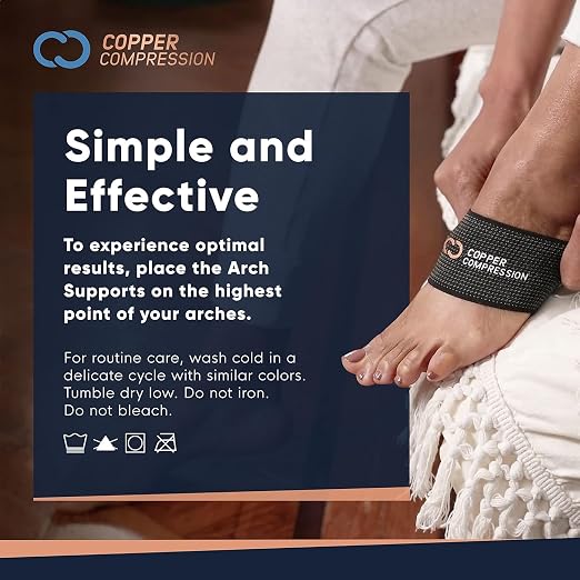 Copper Compression Arch Support - 4 Plantar Fasciitis Braces/Sleeves. Foot Care, Heel Spurs, Feet Pain Relief, Flat & Fallen Arches, High Arch