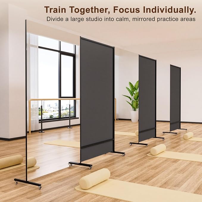 brisafe 71" x 40" Full Length Floor Mirror, Lockable Wheels for Easy Moving & No Wobble, Shatter‑Resistant Glass for Worry‑Free Practice, Ideal for Home Dance, Yoga & Gym, Black Metal Frame