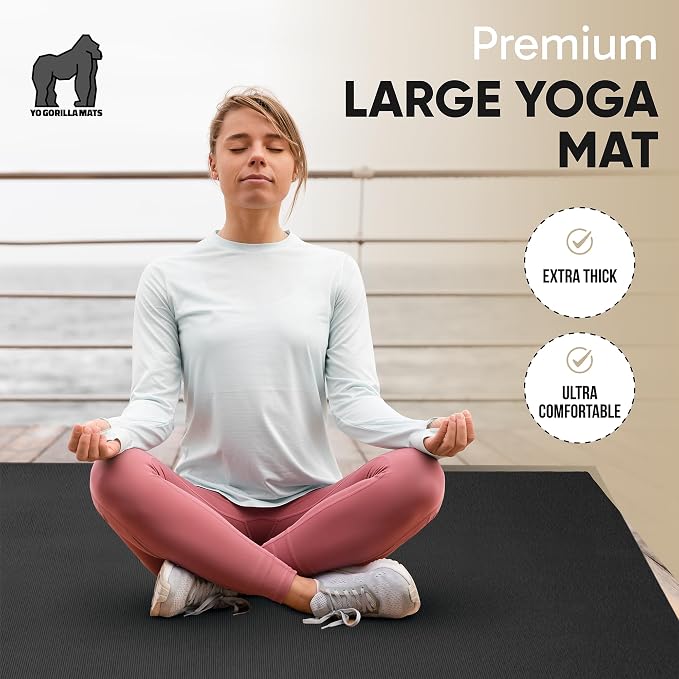 Gorilla Mats Extra Large Yoga Mat – 9'x6', 12'x6', 15'x6' (8mm) Extra Thick Wide Non-Slip Exercise Mat for Home Gym Flooring – Ultra Comfortable Workout Floor Mat for Barefoot Fitness & Stretching