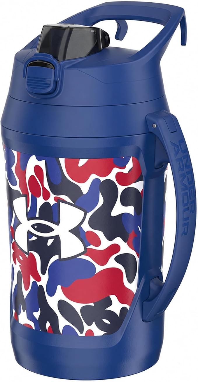 Under Armour Insulated Water Bottle with Handle & Fence Hook, Half Gallon Sports Water Jug, Leak-Resistant & BPA-Free for Baseball, Football & Gym - Royal Hypercamo, 64oz