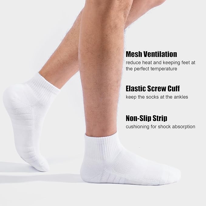 Lapulas Athletic Quarter Socks for Men Women, Cotton Mesh, Cushioned Arch Support, Non-Slip Running Ankle Design, 6 Pack