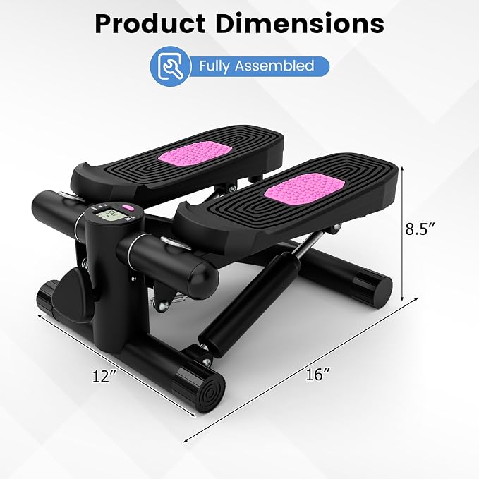 GYMAX Steppers for Exercise at Home, Hydraulic Mini Stair Stepper with Resistance Bands & LCD Monitor, Portable Under Desk Cardio Equipment Step Machine for Home Gym