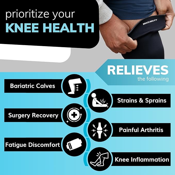 BraceAbility Plus Size Neoprene Knee Sleeve - Bariatric Knee Compression Sleeve for Large Legs and Big Thighs, Arthritis Joint Pain Support Knee Brace for Obese - Fits Men and Women (5XL Wide Calf)