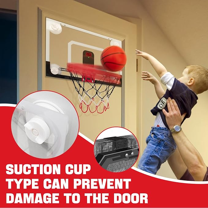 Indoor Mini Basketball Hoops with Powerful Suction Cups for Window and Wall | Wall Mounted Basketball Hoops, Basketball Backboard for Bedroom Office Dorm Room, Outdoor Toy Gifts for Kids and Adults