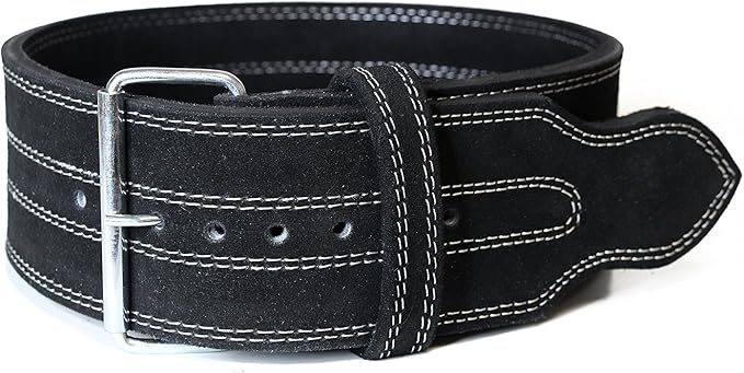 Leather Weight Lifting Belt For Powerlifting & Exercise Belt (4" Wide & 10MM Thick, Single Prong, Large)