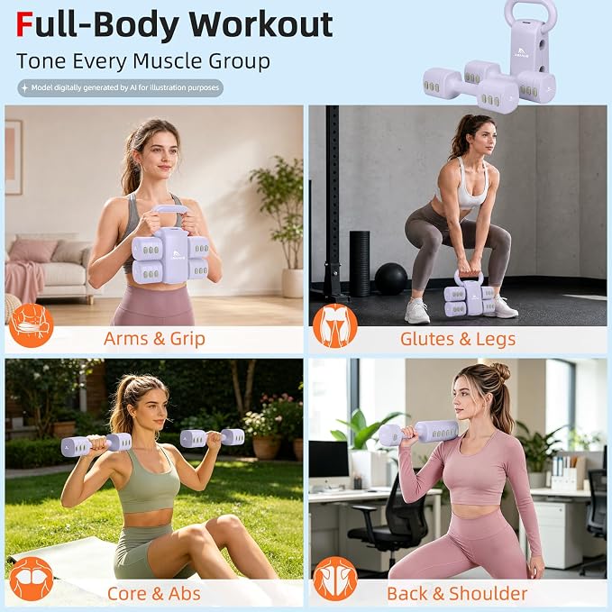 Abahub 2 in 1 Kettlebell & Dumbbell Set, Adjustable Dumbbell for Home Gym | Dumbbell with Kettlebell Converter Set of 2, Full Body Workout Kettlebell for Women
