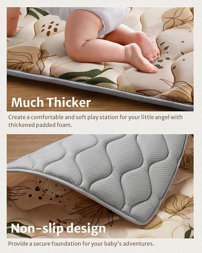 Blissful Diary Baby Play Mats for Floor, 72x48 Inch Extra Thicker & Large Soft Cushioning Foam Playmats for Babies and Toddlers, Foldable Washable Baby Crawling Mat for Playpen, Earth Tones Design