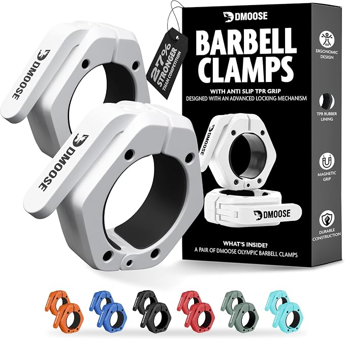 DMoose Fitness Barbell Clips 2 Inch (Pair) - Quick Release Olympic Barbell Clamps & Collars with Anti Slip TPR Grip for Secure Weightlifting and Powerlifting - Weight Clips for Bars at Home or Gym