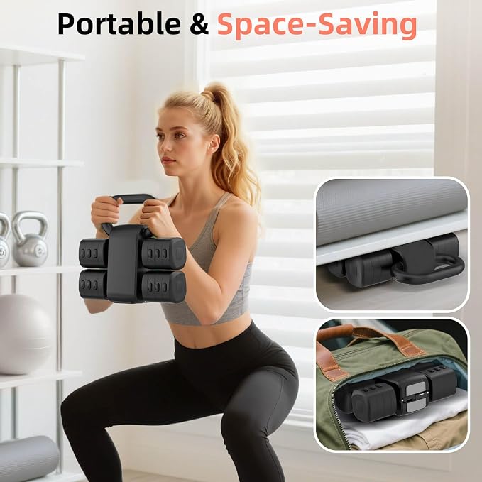 2-in-1 Adjustable Dumbbell Set, 4-Level Weights for Women | Convertible Dumbbell & Kettlebell, Adjustable 2.2-5.5lb Each, Quick-Change Button, Compact for Home Gym, Office & Outdoor