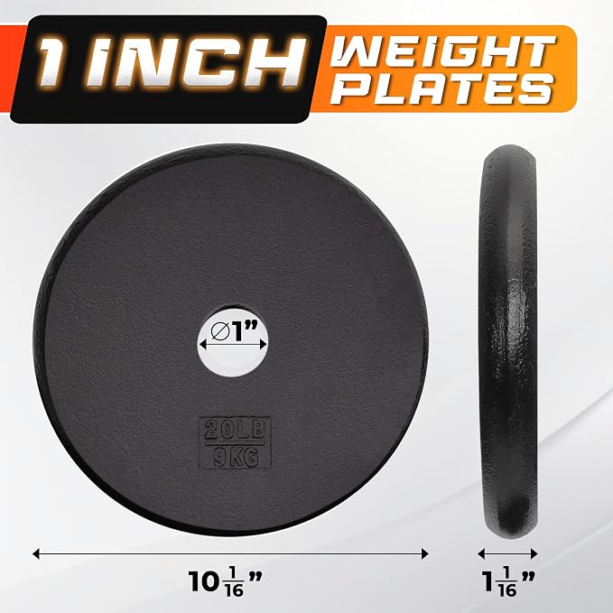 Yes4All Standard Weight Plates, 1-Inch Cast Iron Barbell Weights, Wide Range 5–50 LB, Ideal for Strength Training & Workout Routine, Available in Single, Pair & Set of 4