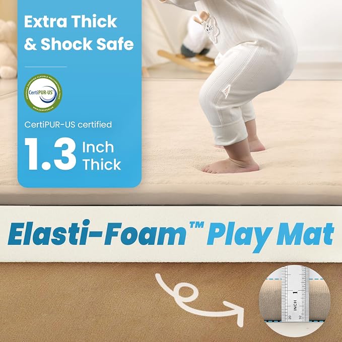 1.3" Thick Baby Play Mat for Floor,79x158 Large Memory Foam Tummy Time Mat | Coral Velvet Nursery Rug,Soft Support&Plush Feel Nursery Kids Rug,Non Slip for Toddler,Infants,Kids Playroom,Yoga,Crawling