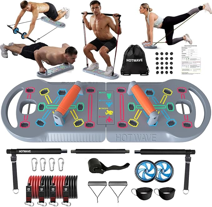 HOTWAVE Push Up Board, Portable PushUp Board, Foldable 20 in 1 Push Up Bar | Multifunctional Pushup Handles for Floor, Professional Strength Training Equipment For Men and Women at Home Gym