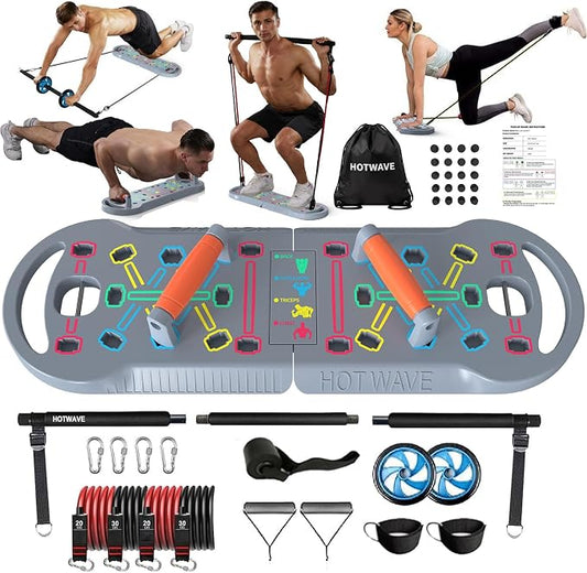 HOTWAVE Push Up Board, Portable PushUp Board, Foldable 20 in 1 Push Up Bar | Multifunctional Pushup Handles for Floor, Professional Strength Training Equipment For Men and Women at Home Gym