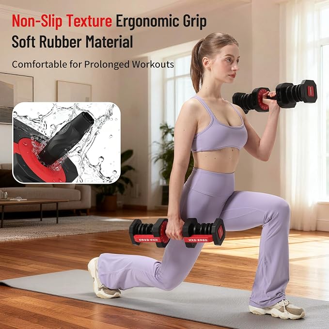 HXD-ERGO 15 in 1 Adjustable Dumbbell Weight, 1-Second Quick Change Weights, 55/110 LBS Free Weights with Anti-Slip Grip & Secure Lock, Space-Saving Home Gym Equipment for Men Women Full Body Workout