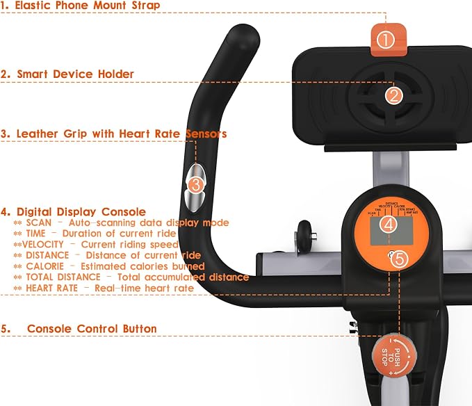 Exercise Bike Indoor Cycling Bike with Digital Display, Heart Rate Sensors, Phone Mount, 265 LBS Weight Capacity