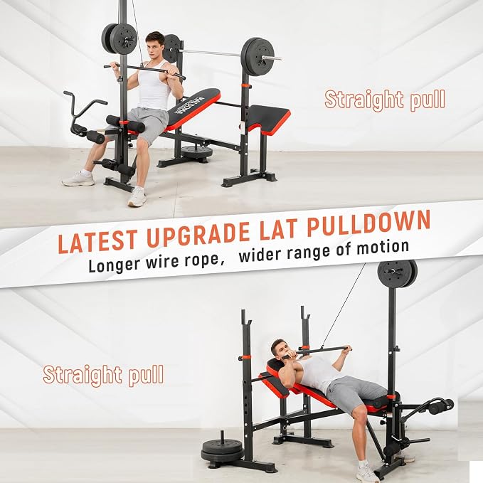MAIDOMA Multi-Function 8 in 1 Foldable Weight Bench Set with Leg Extension | Foldable Bench Press with Rack, Adjustable Flat Incline Decline Workout Bench Set for Home Gym.（US Stock）
