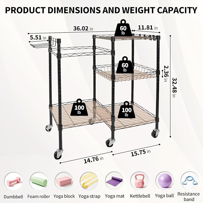 Dumbbell Weight Rack Black for Yoga Studios and Gyms 36x12x33 inch | 3-Tier Home Gym Storage Rack Gym Organizer Exercise Equipment Storage