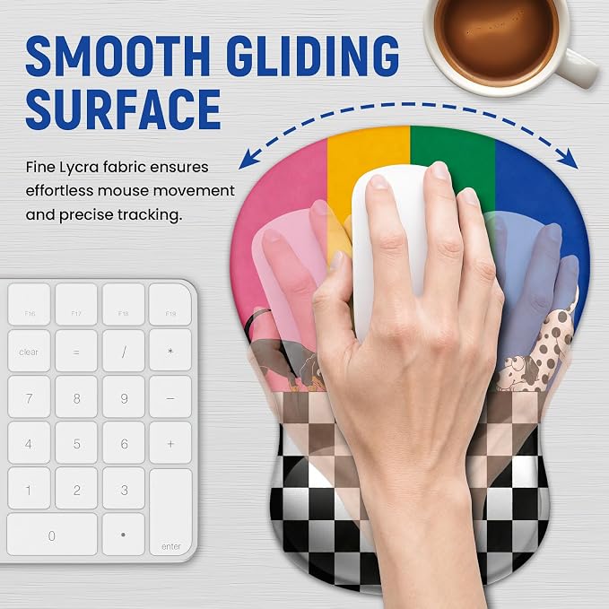 Ergonomic Mouse Pad with Wrist Rest, Gel Wrist Support, Checker Dog | 10.2 x 7.6 in Mouse Pad with Smooth Fabric Surface and Non-Slip Rubber Base for Office, Home, Study, and Gaming