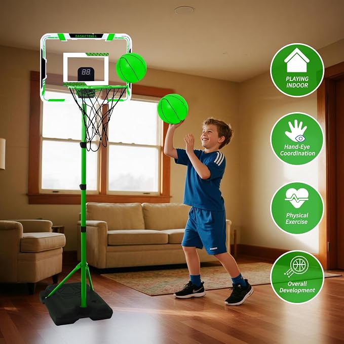 Kids Basketball Hoop, Adjustable Height Toddler Basketball Hoop Stand, Indoor Outdoor Basketball Goal Toy for Boys Girls Ages 3~8 Years Old, Includes 3 Balls, Ideal for Birthday Gift