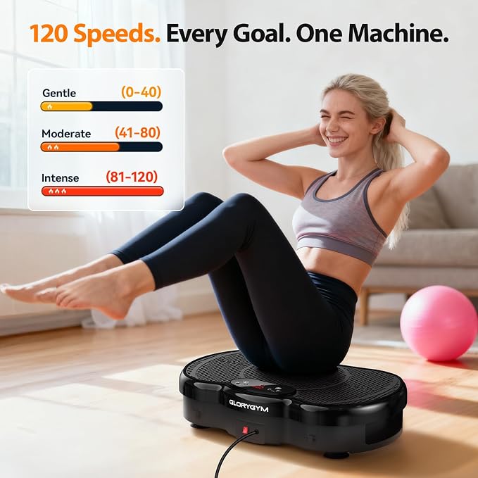 Vibration Plate Exercise Machine for Body Shaker Machine & Weight Loss, Shake Plate with Resistance Bands, 120 Speed Levels, Remote Control, Full Body Workout, Compact Home Gym Equipment